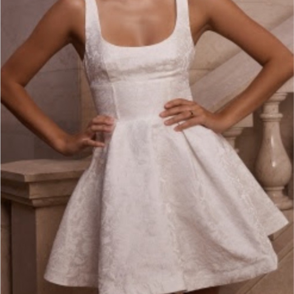 SHOWPO STEPHANE MINI DRESS - CORSET SCOOP NECK FIT AND FLARE DRESS IN IVORY